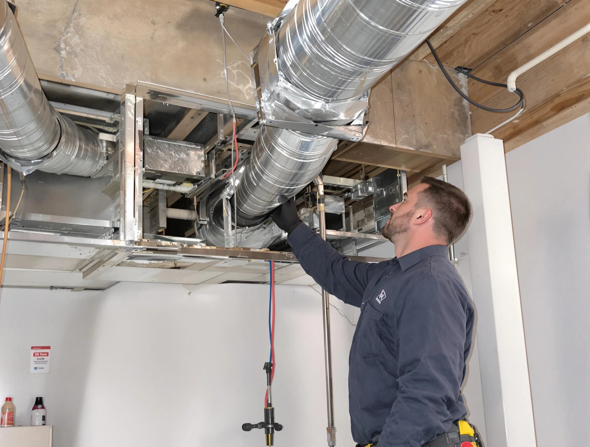 Norman Air Duct Cleaning technician performing professional air duct repair using specialized tools in Norman