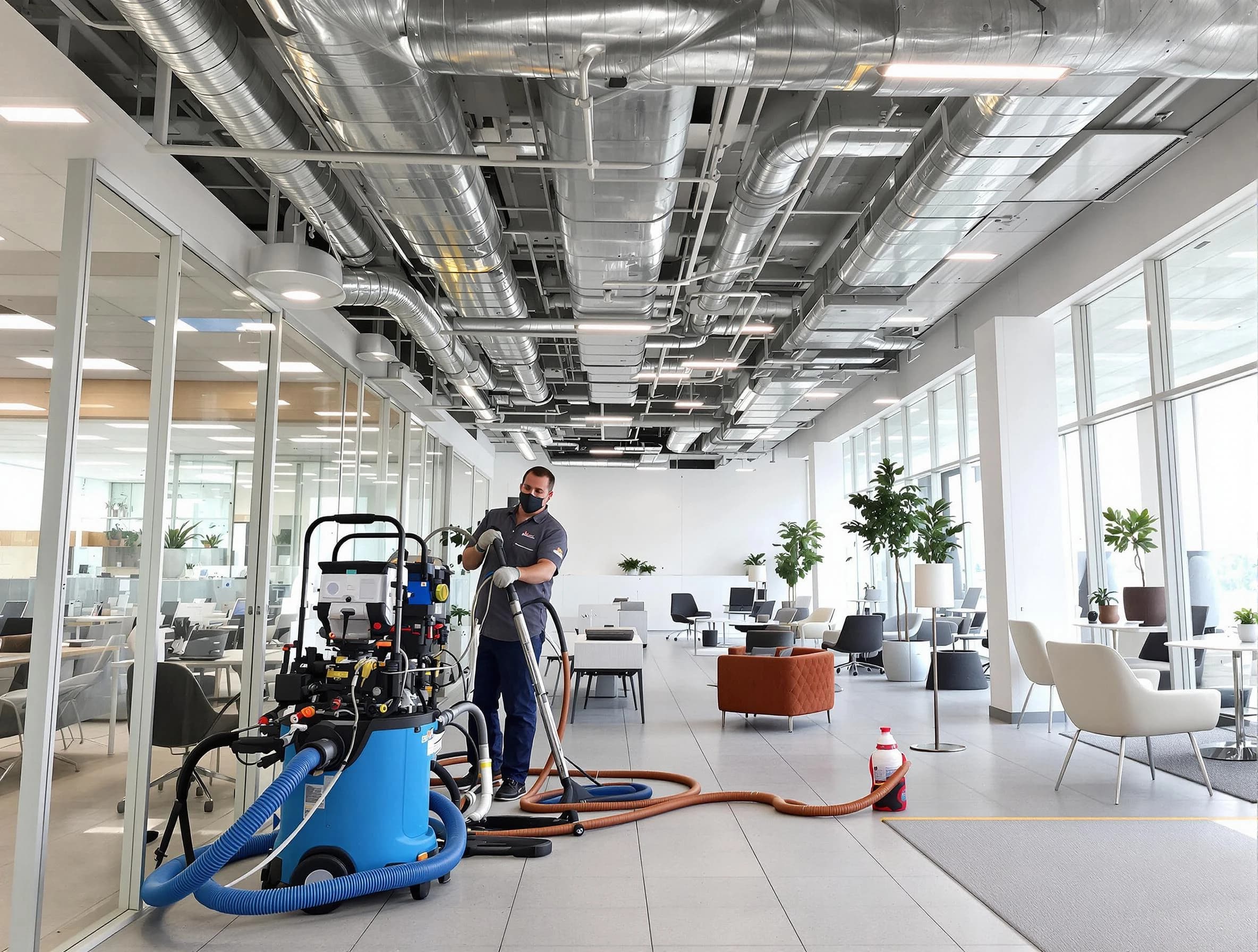 Norman Air Duct Cleaning team conducting comprehensive commercial duct cleaning at a business location in Norman