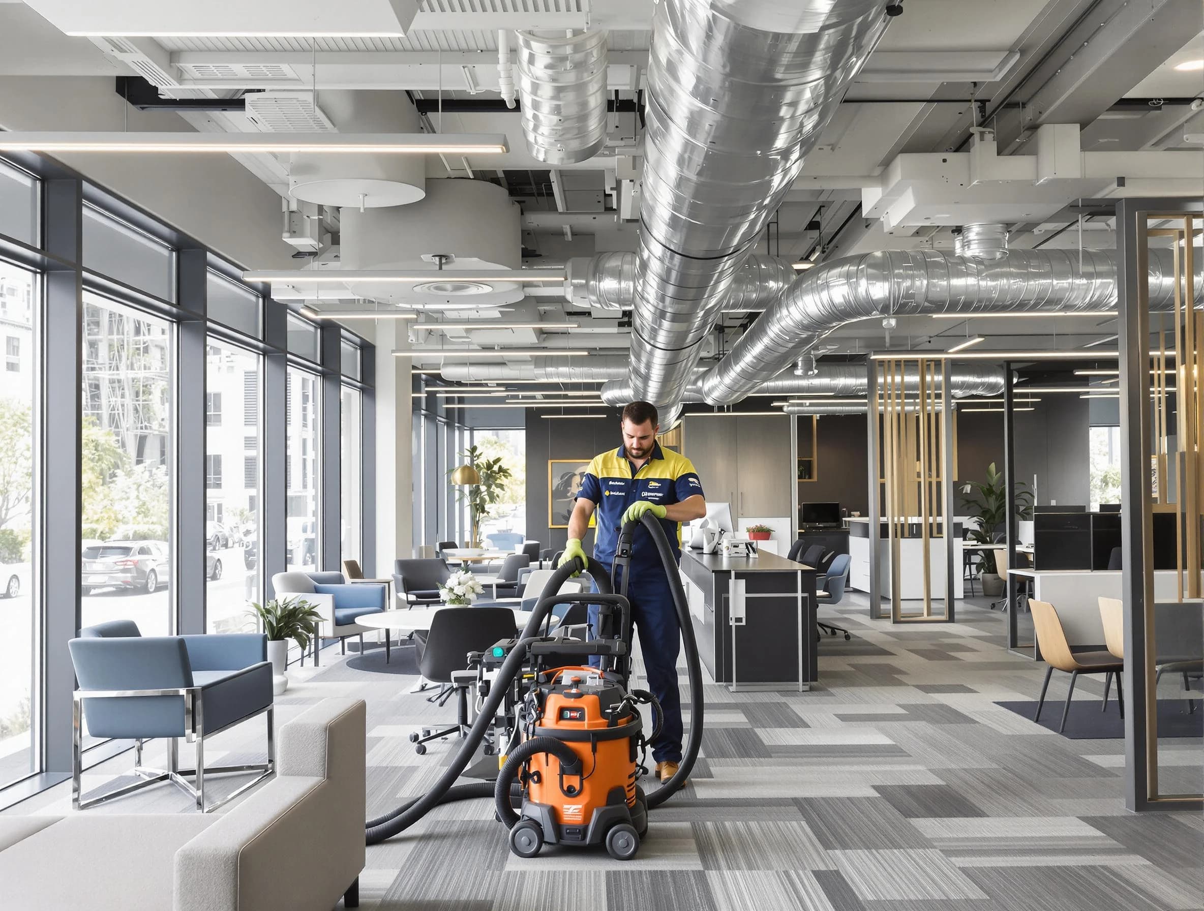 Norman Air Duct Cleaning team performing thorough commercial duct cleaning at a Norman business center